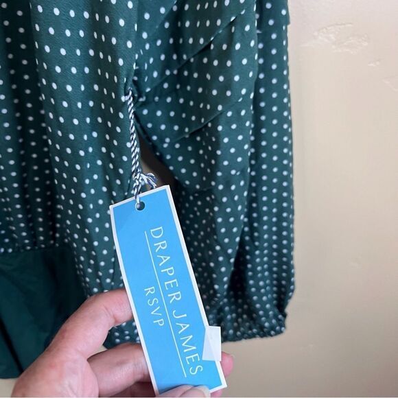 NWT‎ Draper James RSVP Womens Blouse Bodysuit Green Polka Dots Size XXL Career - Picture 5 of 7